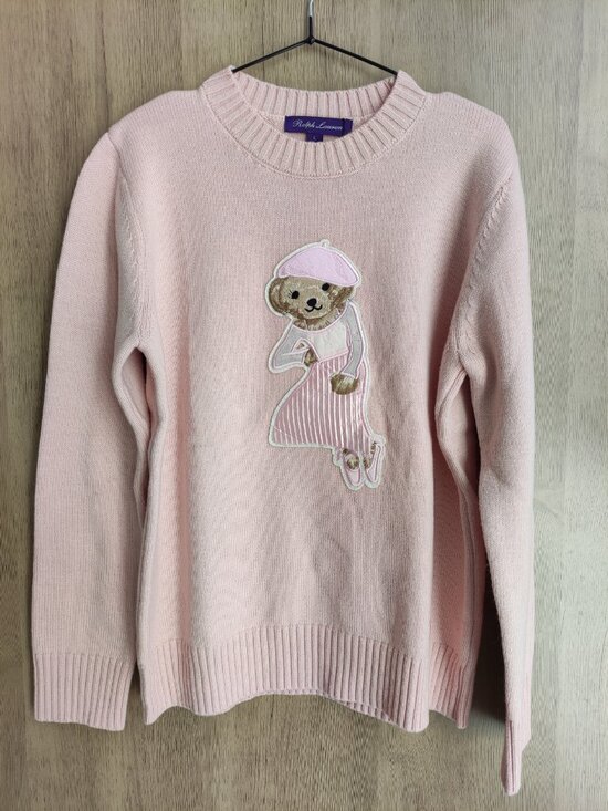 Ralph Lauren Tops - Ralph Lauren Pink Beret Polo Bear Embroidered Crewneck Sweater